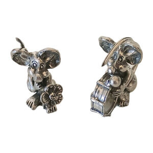 Vintage Signed Tenn Pewter Miniature Mice Mouse Drum Flower Marked 1.5" Sweden